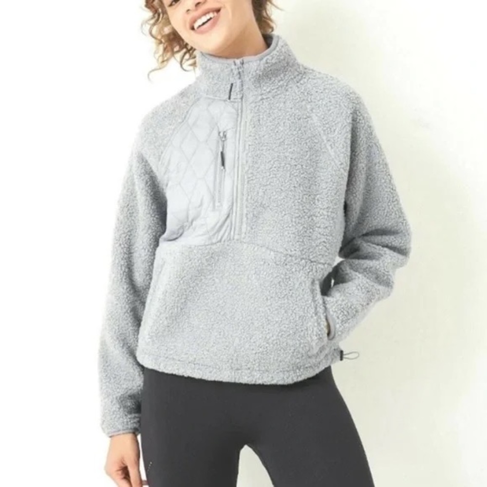 JoyLab Gray Fleece Half Zip Long Sleeve Pullover Size Small NWT